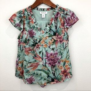 Rachel Zoe Floral Print Ruffle/Neck Top